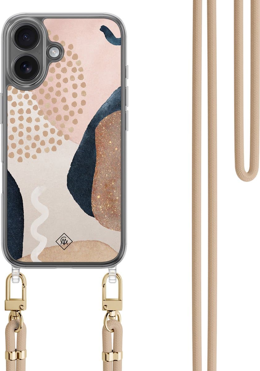 Casimoda® hoesje met koord - Geschikt voor iPhone 16 - Abstract Dots - Afneembaar koord - TPU/polycarbonaat - Multi