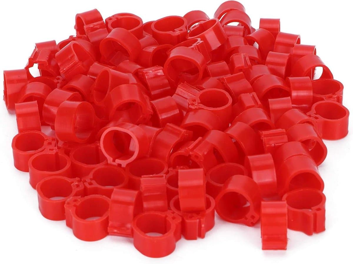 Allecto plus - 200 stuks Vogel Voet Ringen voor Duiven - Rode Gevogelte Been Clip Ring - Identificatie en Training Tool