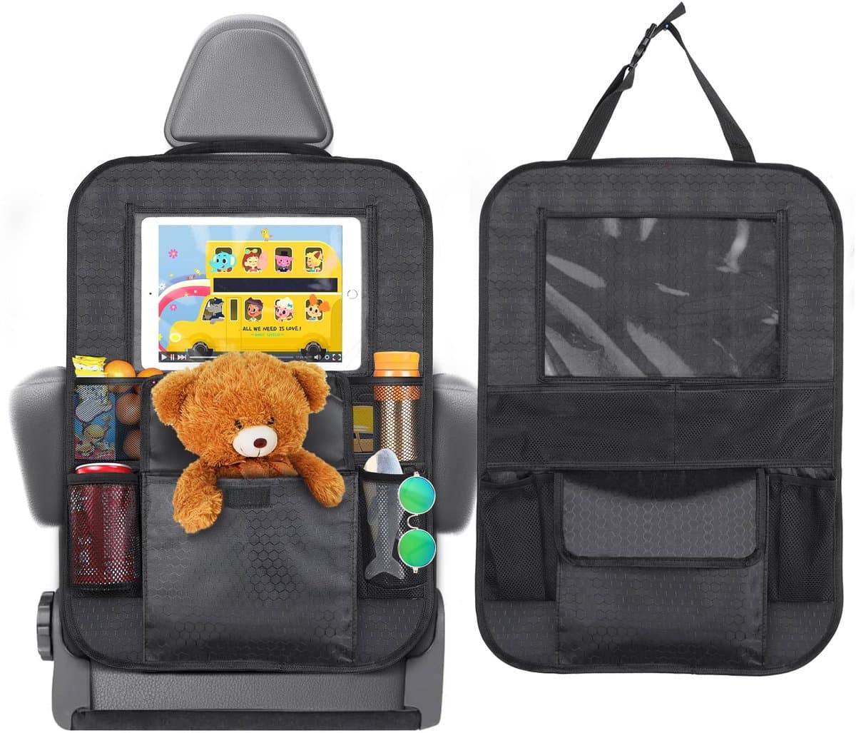 Romon Auto Rugleuningbeschermer voor Kinderen, 600D Oxford Stof, Waterdicht en Onderhoudsvriendelijk, Autostoel Rugleuning Organizer met 12-inch Tabletvak, Autostoel Rugleuningbeschermer voor Kinderen