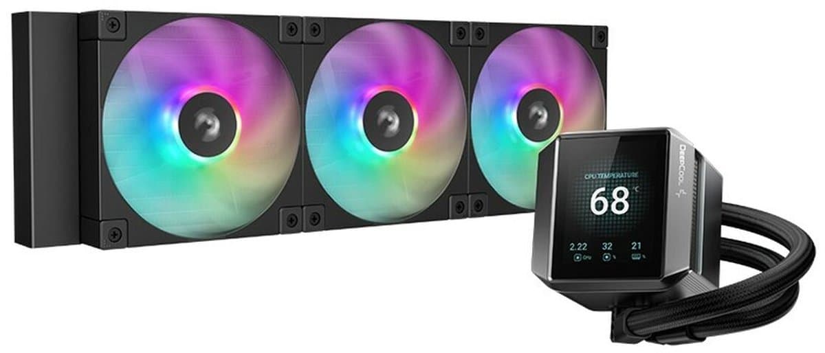 DeepCool MYSTIQUE 360 ARGB LCD Liquid Cooler 360mm 5th Gen Pump 3400RPM AIO 2.8 640x480 TFT LCD Screen Anti-Leak Tech FD12 ARGB PWM Fans, Grey and Black