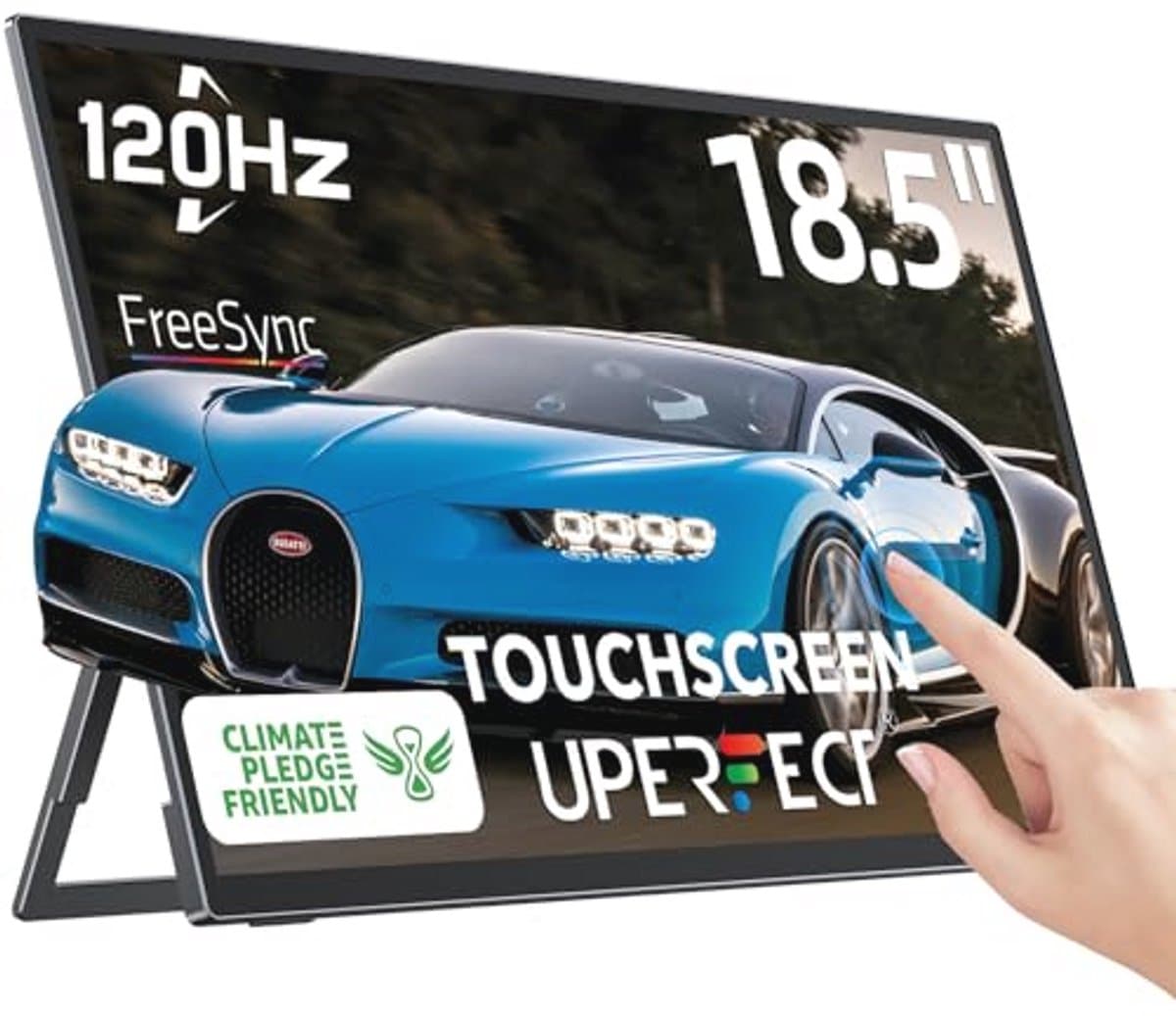 UPERFECT 18.5 Inch 120Hz Touch Screen Portable Monitor FHD 1080P Eye Care Screen with Integrated Bracket USB C Mini HDMI for PC Laptop Xbo Switch, Metal Housing, VESA compatible