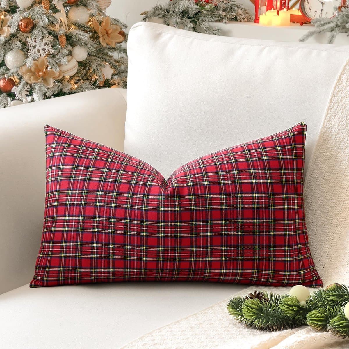 Unyqoos® Decoratieve tartan kussenhoes voor bank en slaapkamer in rood 30x50 cm