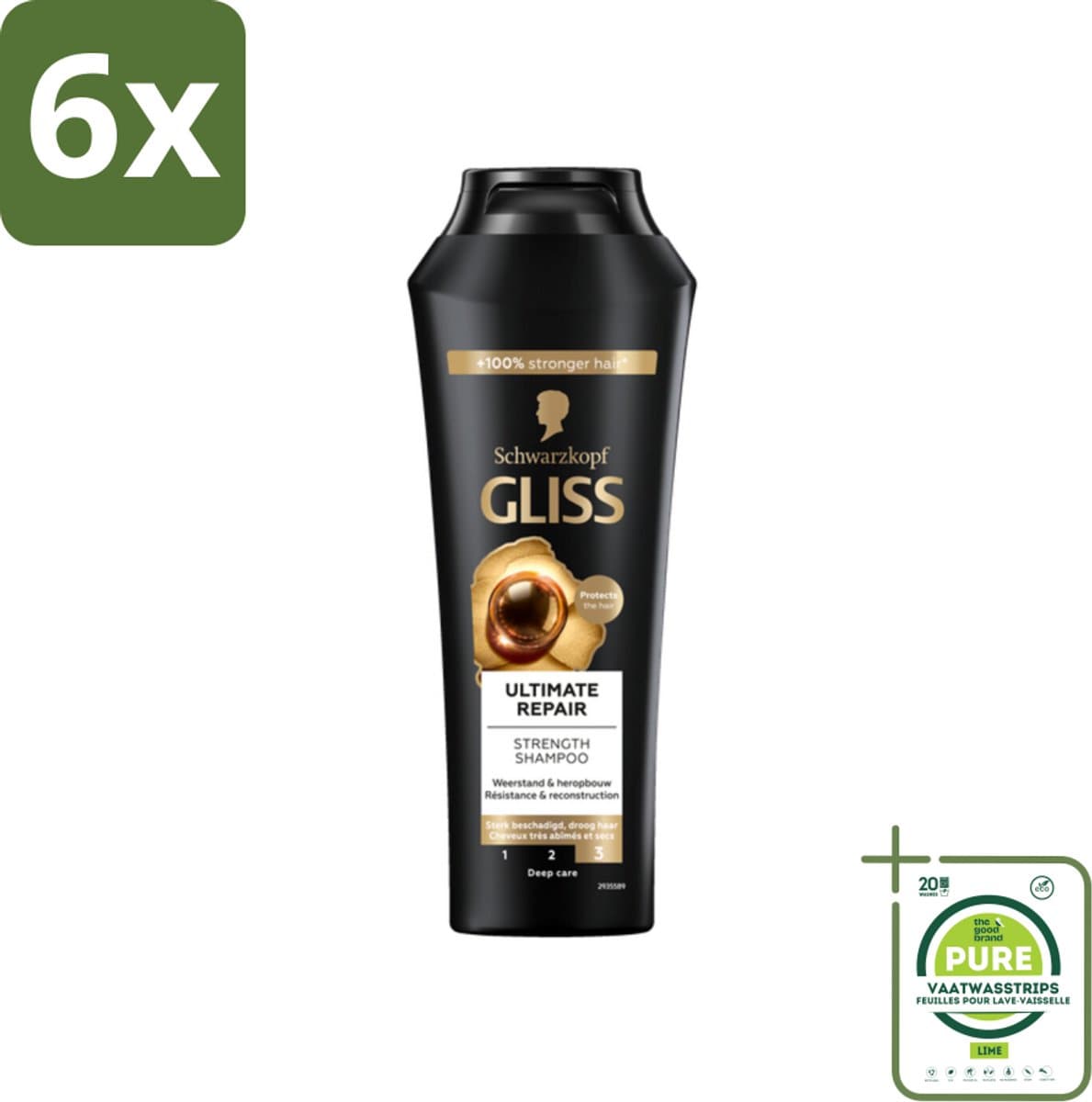 Gliss - Shampoo - Ultimate Repair - Voor Intensief Herstel - 250 ml - Voordeelverpakking - 6 stuks - Haarherstel - Beschadigd haar