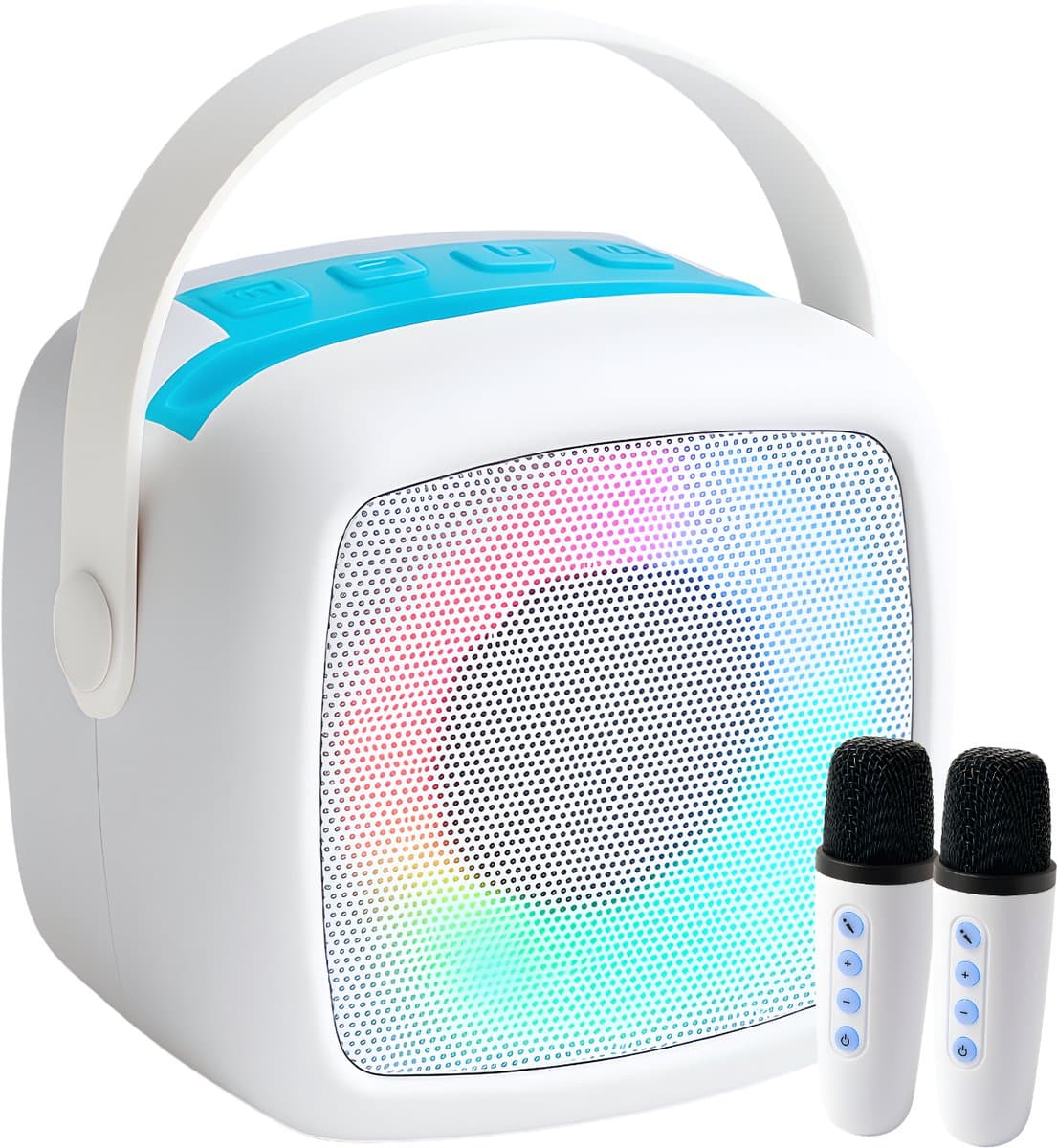 Lomera Karaoke Set Draadloos – Draadloze Microfoons – Bluetooth Speaker – RGB-Verlichting – Compacte Karaoke Set – Karaoke Set Mini – Bluetooth Speaker – AUX / USB – Stemvervorming Effecten – Feestelijke Sfeer – Draagbare Karaoke Speaker