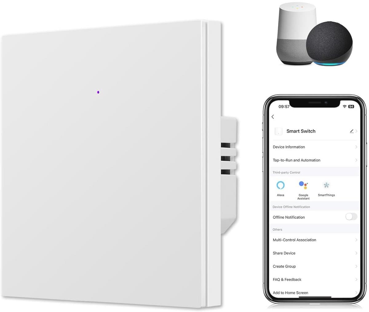 Slimme Wifi Lichtschakelaar met Timer en Meerdere Controle - Werkt met Alexa en Google Assistant