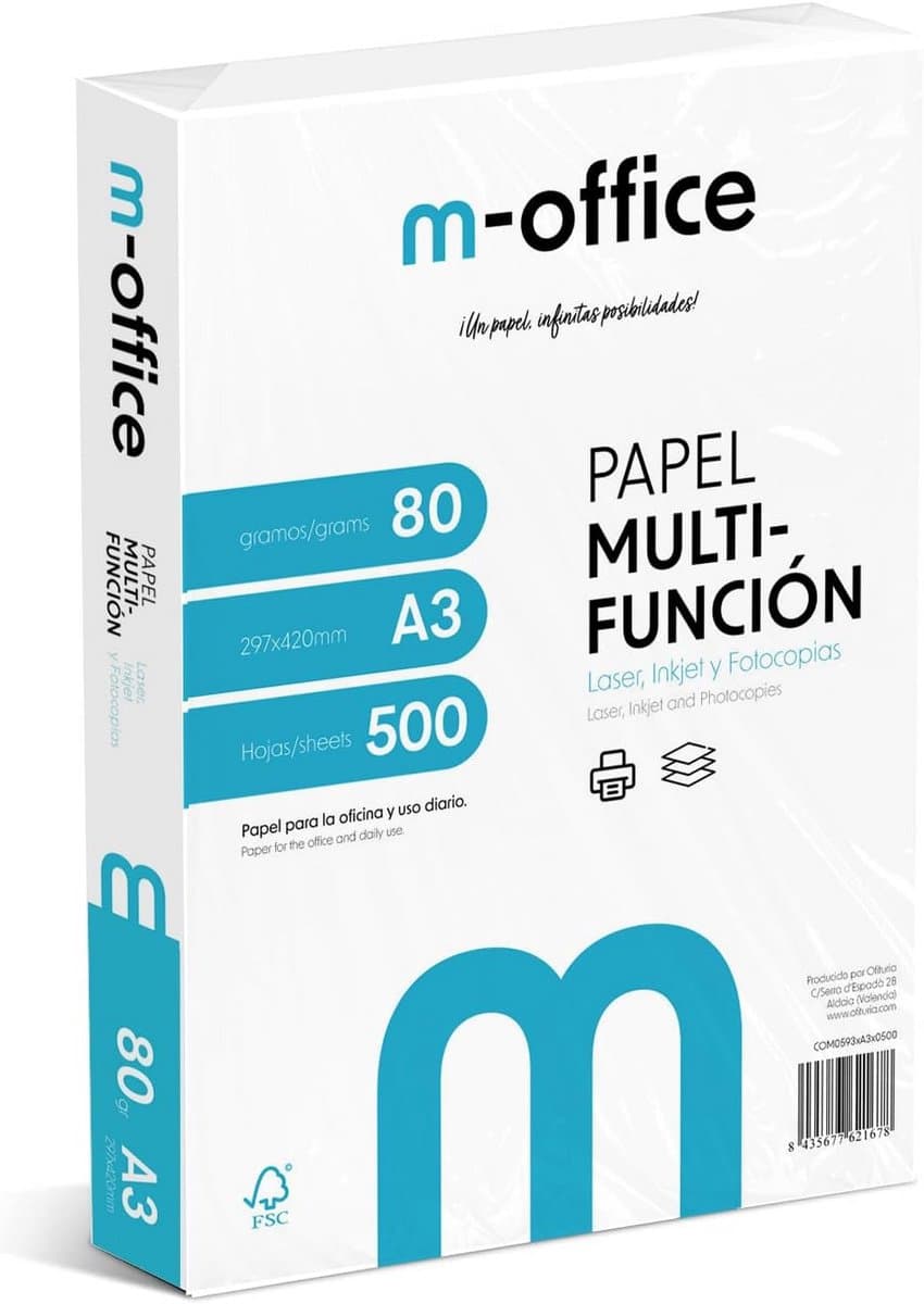 A3-papier 297 x 420 mm, 80 g, multifunctioneel papier voor inkjet- en laserprinters, 500 vellen, ideaal voor thuis en kantoor