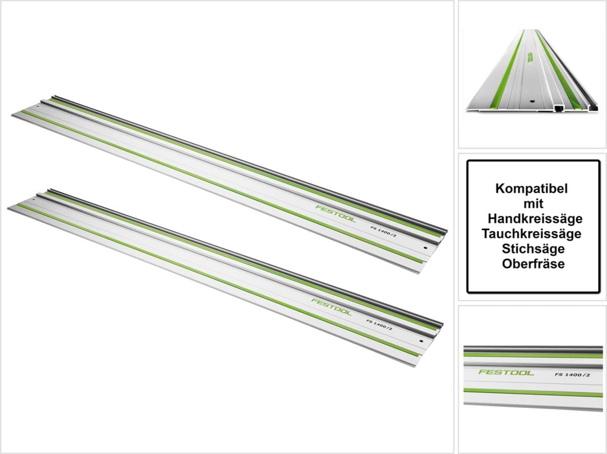 Festool FS 1080/2 set 2x geleiderail 1080 mm ( 2x 491504 ) voor hand-, inval- en decoupeerzagen / bovenfrees